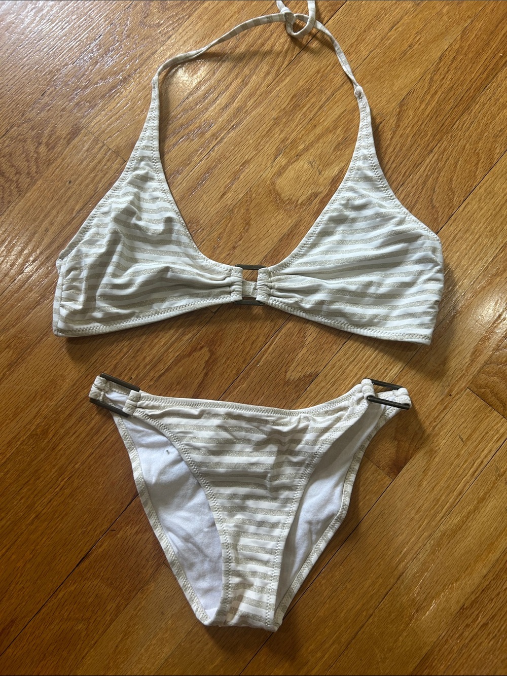 Accessorize Cream & White Striped Halter Bikini Set
